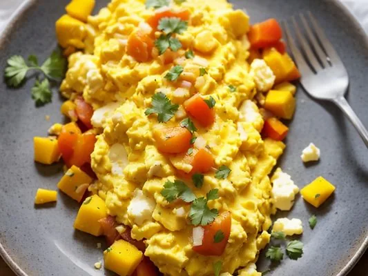 Scrambled Eggs with Sweet Potato, Bell Pepper, & Onion