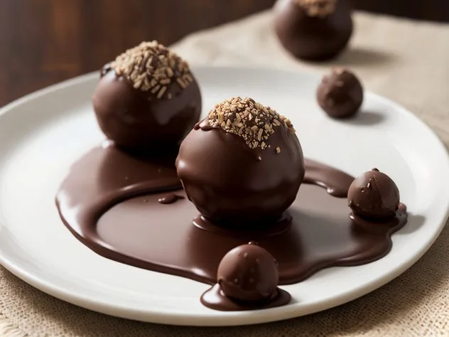 Chocolate Peanut Butter Balls Process Step 5b Halloween decorated chocolate peanut butter balls sit on a wax paper lined baking tray.